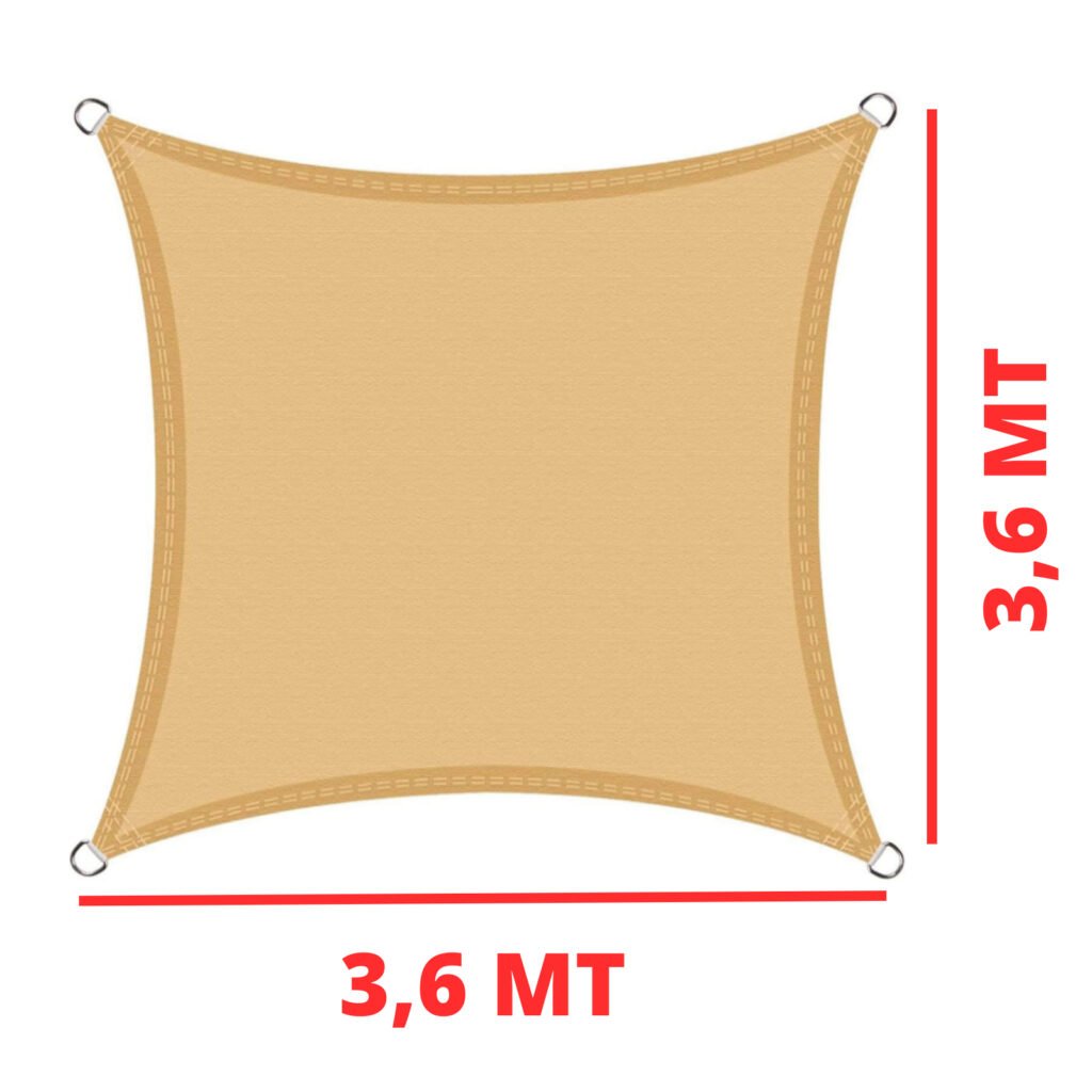 Tenda vela ombreggiante parasole  quadrata 3,6×3,6 beige