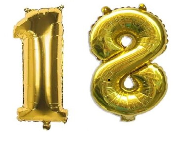 6 Palloncini Mylar decorazione feste compleanno 3 x numero 18 Oro 80 Cm