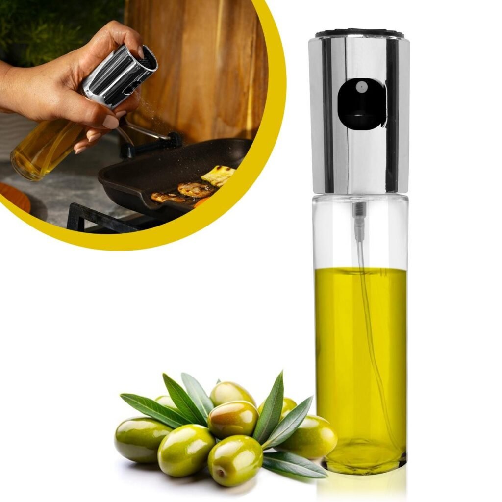 Bottiglia Olio Spray Spruzzatore Olio Spray per Cucina e Friggitrice ad Aria 100ml Spray Olio Cucina Antigoccia, Oliera di Vetro con Dispenser Accessori Friggitrice Poco Olio